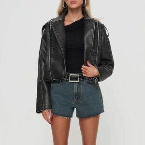 Washed Black Leather Jacket - BELIEVE IN ME FAUX - NWT xs/s - Princess Polly